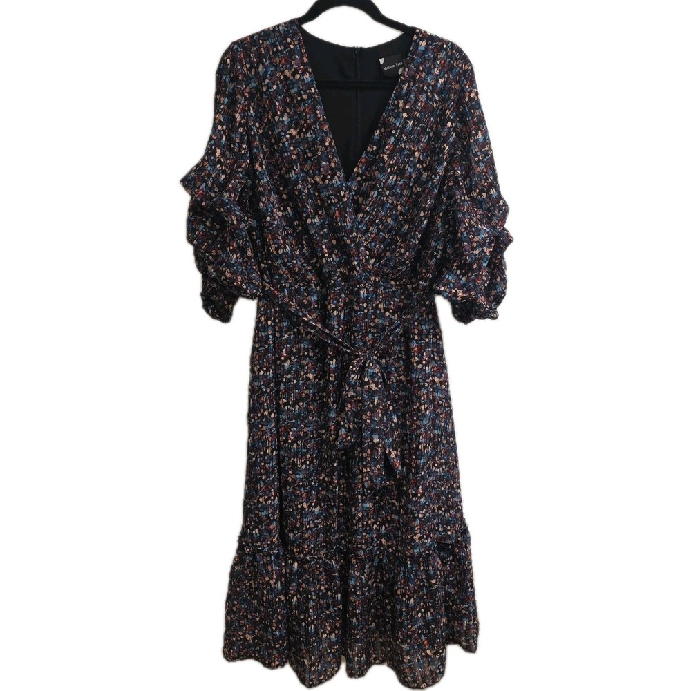 Maison Tara Beautiful Flowy Colorful 3/4 Sleeve Lined Maxi Dress Size 18 Belt